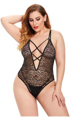 Body sexy sexy léopard noir, bretelles multiples et transparentes grande taille