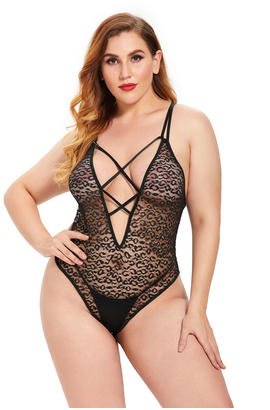 Body sexy sexy léopard noir, bretelles multiples et transparentes grande taille