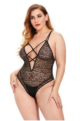 Body sexy sexy léopard noir, bretelles multiples et transparentes grande taille