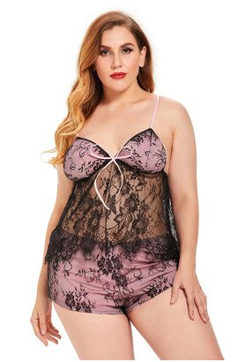 Ensemble deux pièces lingerie érotique, dentelle noire, lingerie transparente grande taille