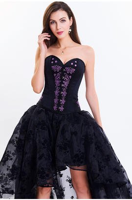Bustier corset en satin avec broderie fleur dorée