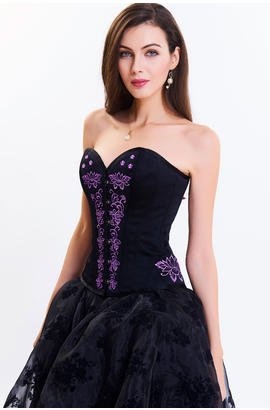 Bustier corset en satin avec broderie fleur dorée