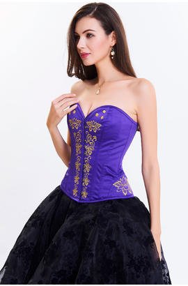Bustier corset en satin avec broderie fleur dorée