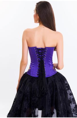 Bustier corset en satin avec broderie fleur dorée