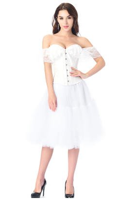 Corset bustier blanc et jupe tutu, mariage romantique, épaule tombante