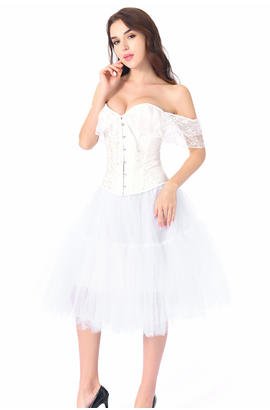 Corset bustier blanc et jupe tutu, mariage romantique, épaule tombante