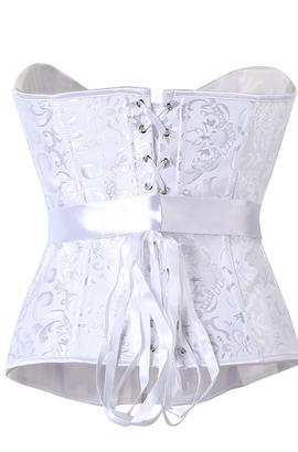 Corset de cour blanc bustier jacquard avec zip et bretelles en satin
