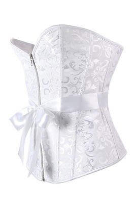 Corset de cour blanc bustier jacquard avec zip et bretelles en satin