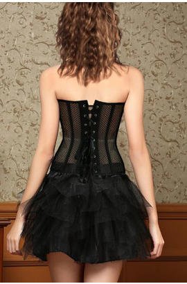 Bustier corset sexy en résille noire avec 12 baleines