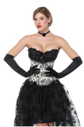 Bustier corset brodé avec bonnets froncés jupe longue bustier