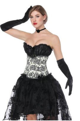 Bustier corset brodé avec bonnets froncés jupe longue bustier