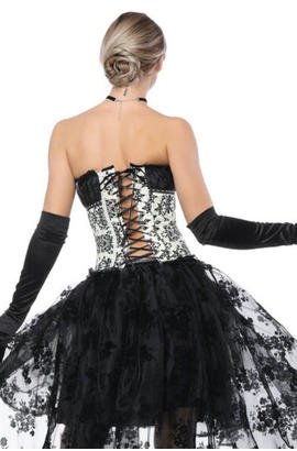 Bustier corset brodé avec bonnets froncés jupe longue bustier