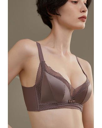 Soutien-gorge rembourré de couleur unie avec bordures en dentelle