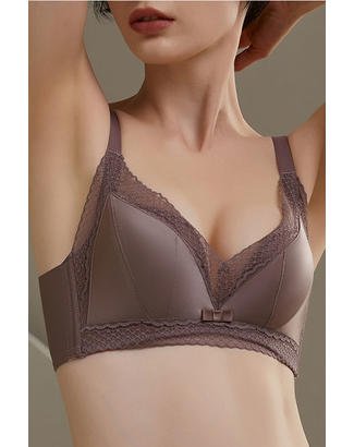 Soutien-gorge rembourré de couleur unie avec bordures en dentelle