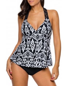 Ensemble de tankini à dos ouvert et imprimé en patchwork