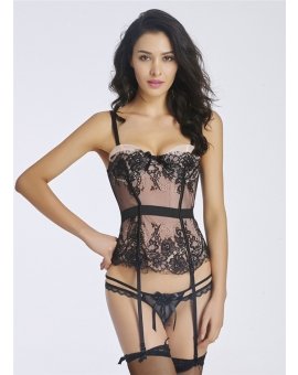 Corset abricot sexy dentelle overlay satin