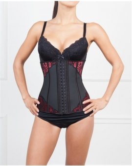 Corset de type guêpière raffermissant la taille avec motif floral et détails sublimes en latex et dentelle
