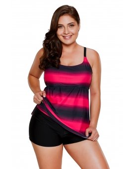 Tankini ample noir à bretelles et rayures roses